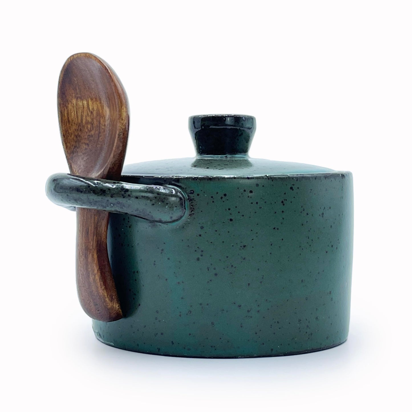 YILUSHENGHUA 8 oz Ceramic Salt Cellar with Lid & Wooden Spoon,Countertop Salt Container,Sugar Bowl,Spices Jar| Artisan Kitchen Decor(Deep Blue)