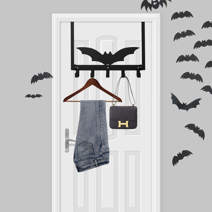 NomadSphere Bat Over The Door Hooks, Halloween Gothic Bathroom & Bedroom Decor Over Door Hanger, Wall Mount Rack for Towel, Hat, Coat, Cloth, Keychain, No Drill, 5 Hooks