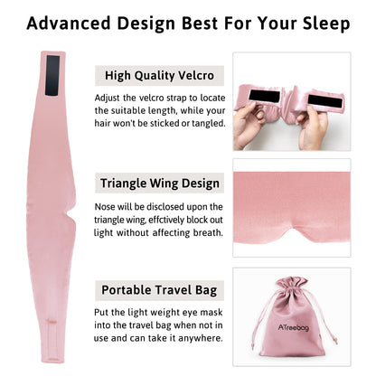 Silk Sleep Mask for Women Men, Mulberry Silk Eye Sleeping Mask & Blindfold with Adjustable Velcro Strap, Blackout Eye Cover for Sleep Travel Yoga Nap, Large Size, Black