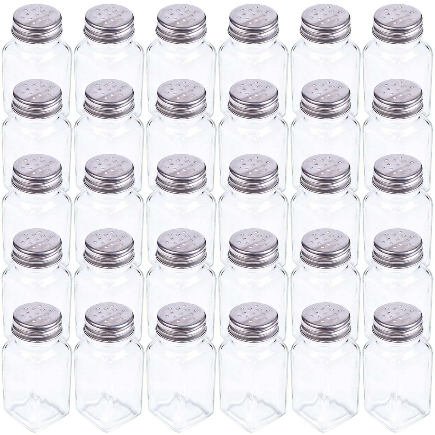 Tebery 30 Pack Glass Salt and Pepper Shaker Set with Stainless Steel Mushroom Top, 2.7oz Spice bottle for Kitchen, Restaurants and Catering, Classic Design