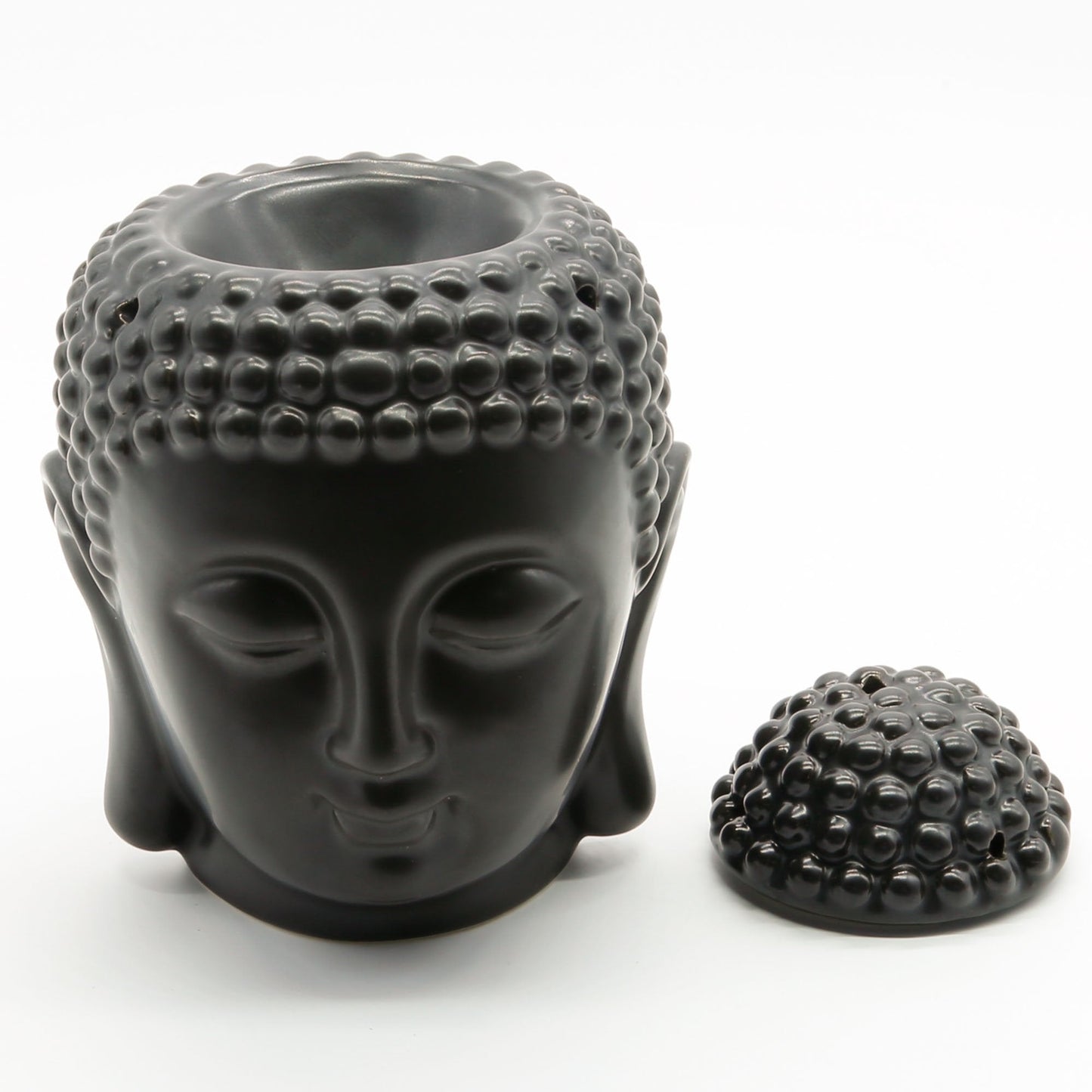 Omonic Porcelain Zen Garden Yoga Meditation Black Thai Buddha Head Statue Essential Oil Burner Home Decor (Black)