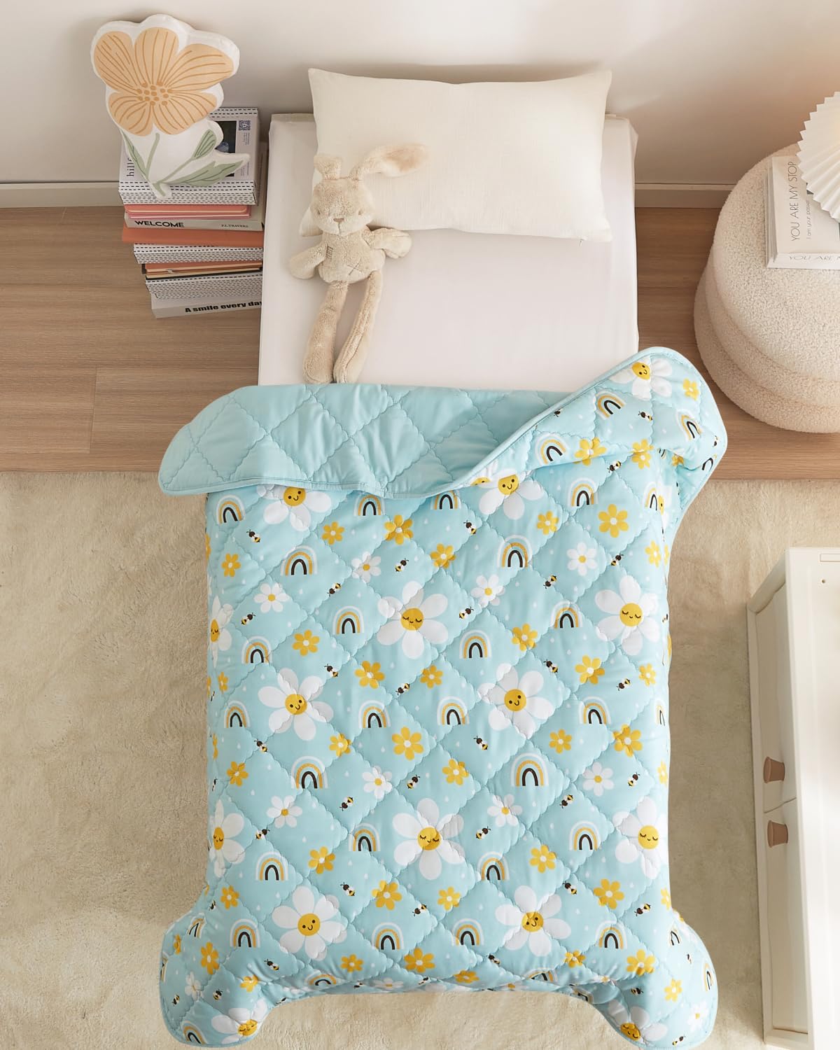 Rainbow Toddler Comforter - Down Alternative Toddler Microfiber Comforter - Lightweight & Warm Baby Quilt Blanket - Soft & Breathable - Kids Duvet Insert for Crib & Stroller - Machine Washable - 39x47