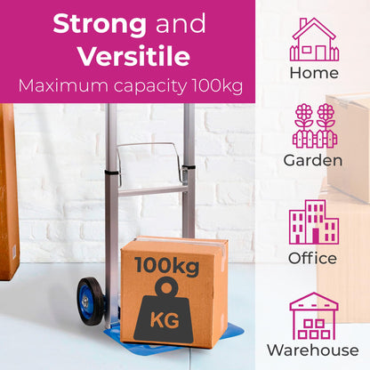 Neo Heavy Duty Aluminium Folding Sack Trolley Hand Truck Barrow Transport Wheels Extendable Handle (100 kg))