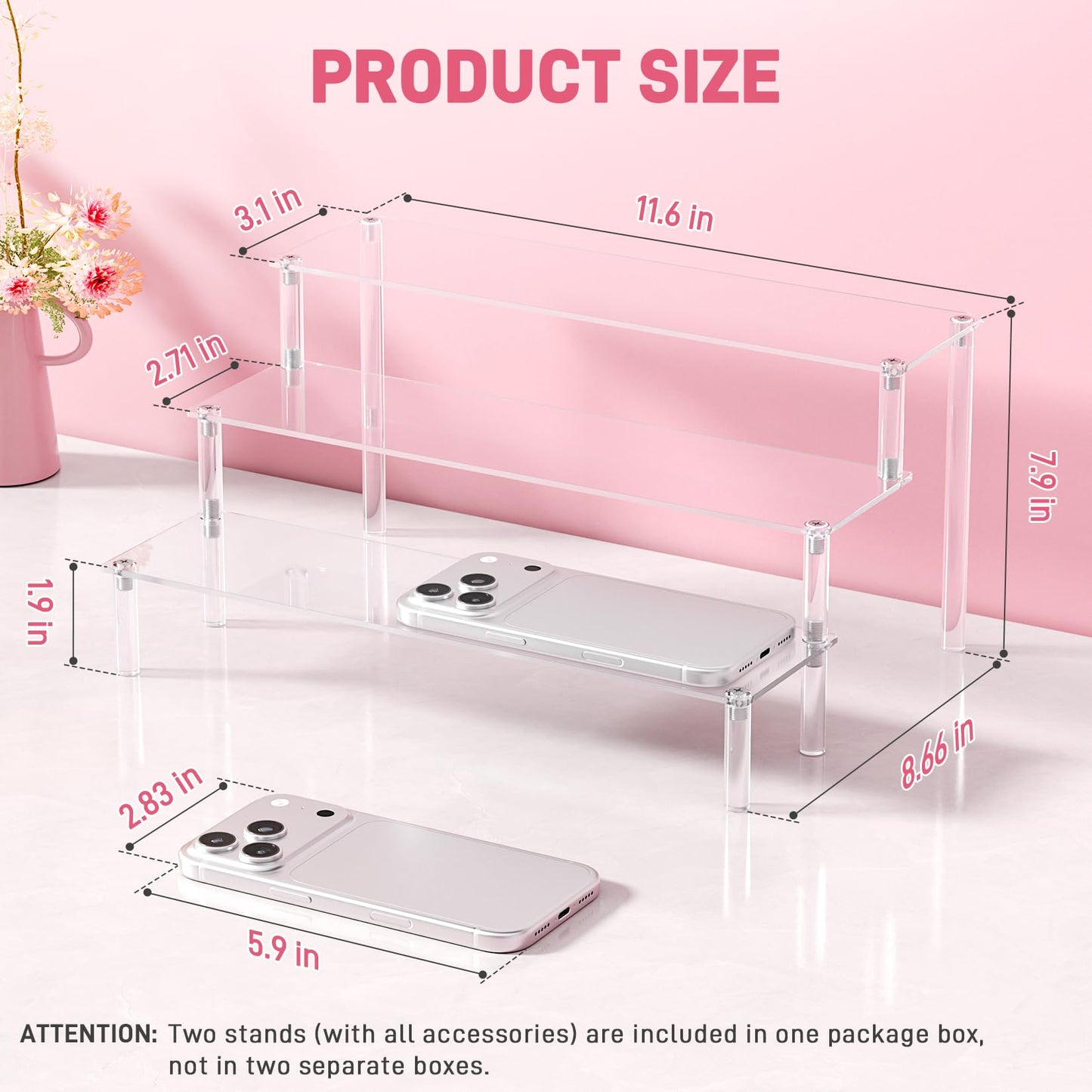 2 Packs Acrylic Display Stand Riser,3 Tier Perfume Organizer Cupcake Stand Acrylic Pop Shelves Holder,Clear Desk Display Shelf for Figure,Trinket,Collectibles,Dessert Stands for Party Decor-11.6in