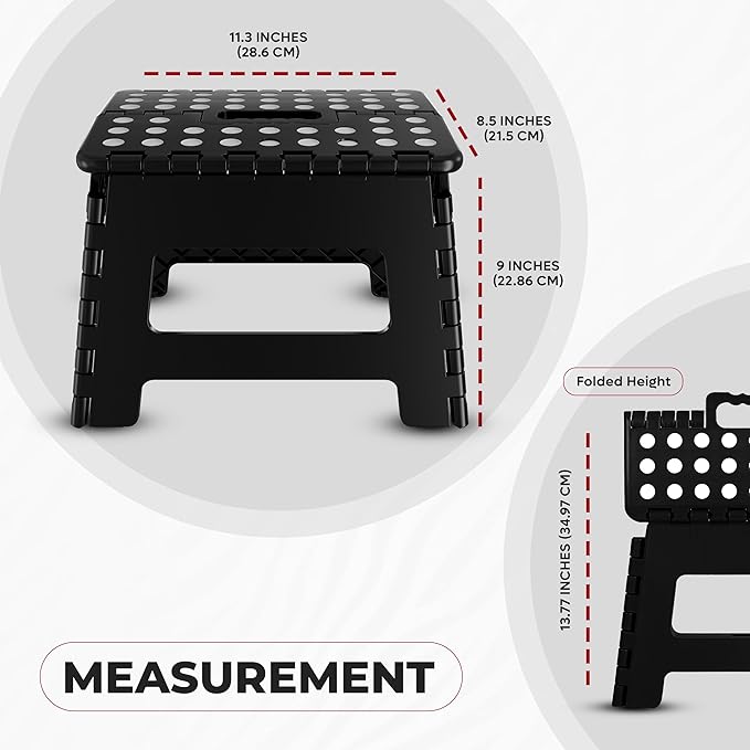 Utopia Home Folding Step Stool with Handle – 9 Inch Anti Slip Collapsible Stool – Holds Up to 300 lbs – Sturdy Plastic Step Stool Foldable for Kitchen, Bathroom and Home Use (2-Pack, Black)
