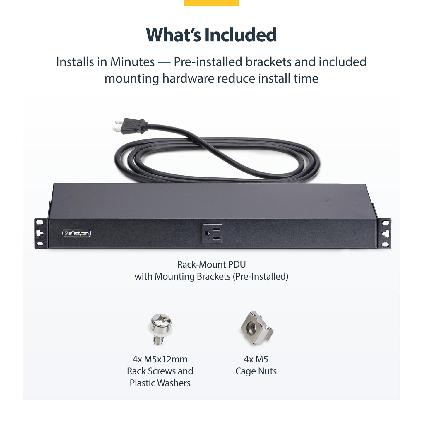 StarTech 13-Outlet Rackmount PDU, 1U Server Power Strip, 1x Front and 12x Rear Ports, Mounted Power Distribution Unit