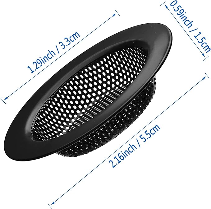 2 Pcs Black Stainless Steel Mesh Sink Drain Strainer, 2.16" Top/1.29" Kitchen