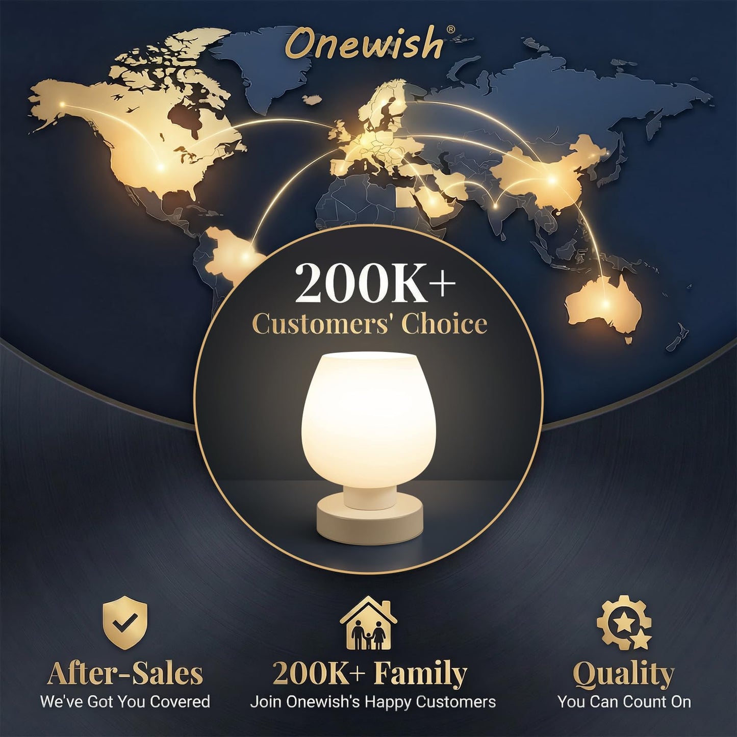 ONEWISH Small Bedside Lamp for Bedroom, 3-Way Dimmable Touch Control, 600 Lumen Bright Opal Glass Shade, 7.5 Inch Ultra Compact Nightstand Lamp, Warm White 2700K LED Bulb Included, Modern Design