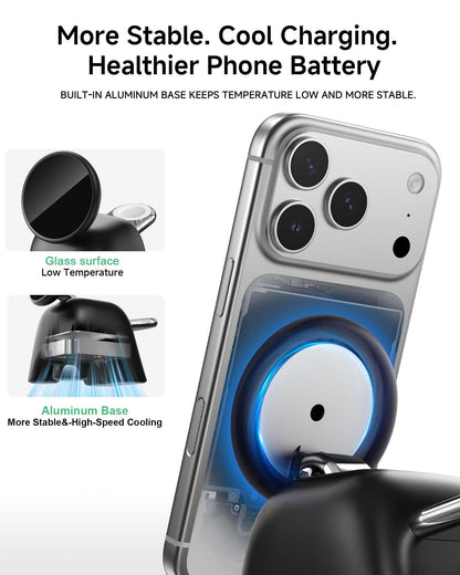 2026 Magnetic Wireless Charging Station, 15W Ultra-Fast Charger Stand for iPhone 17 16 15 14 13 12 Pro Max, 5W for Apple Watch&Airpods, 2-in-1 Foldable Charger for Home/Office/Travel(with 30W Adapter)
