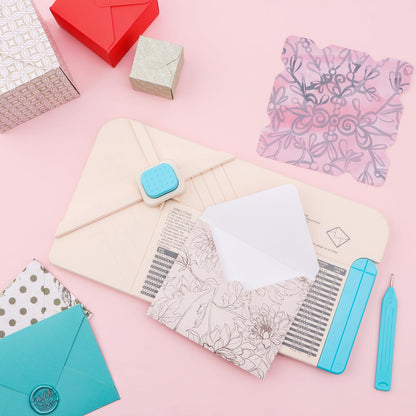 BAOFALI 3-in-1 Punch Board for Envelopes Gift Boxes Bows with Indentation Pen for Creating Custom Envelopes, Bows, and Gift Boxes Birthday Party of Different Sizes. Card Making and DIY Projects
