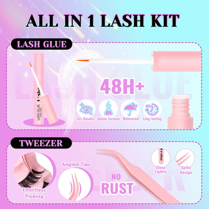 Losha Lashes Spiky Manga Lashes 14 Pairs Anime False Eyelashes 8D Wispy Eye Lashes Kit with Lash Glue and Lash Tweezers Natural Soft Fake Eyelashes (Cutes)