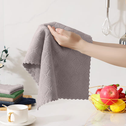 Homaxy 12 Pack Kitchen Dish Cloths (10 x 10 Inches, Grey), Super Soft and Absorbent Coral Velvet Dish Towels, Nonstick Oil Fast Drying Microfiber Cleaning Cloth, No Lint Household Dishcloths