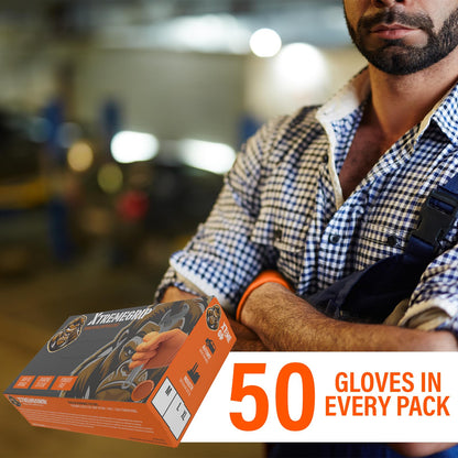 Xtremeauto Nitrile Gloves - Disposable, Diamond Grip Orange, Powder-free & Latex Free Extra Thick & Strong Mechanics Gloves (1 Box, Medium)