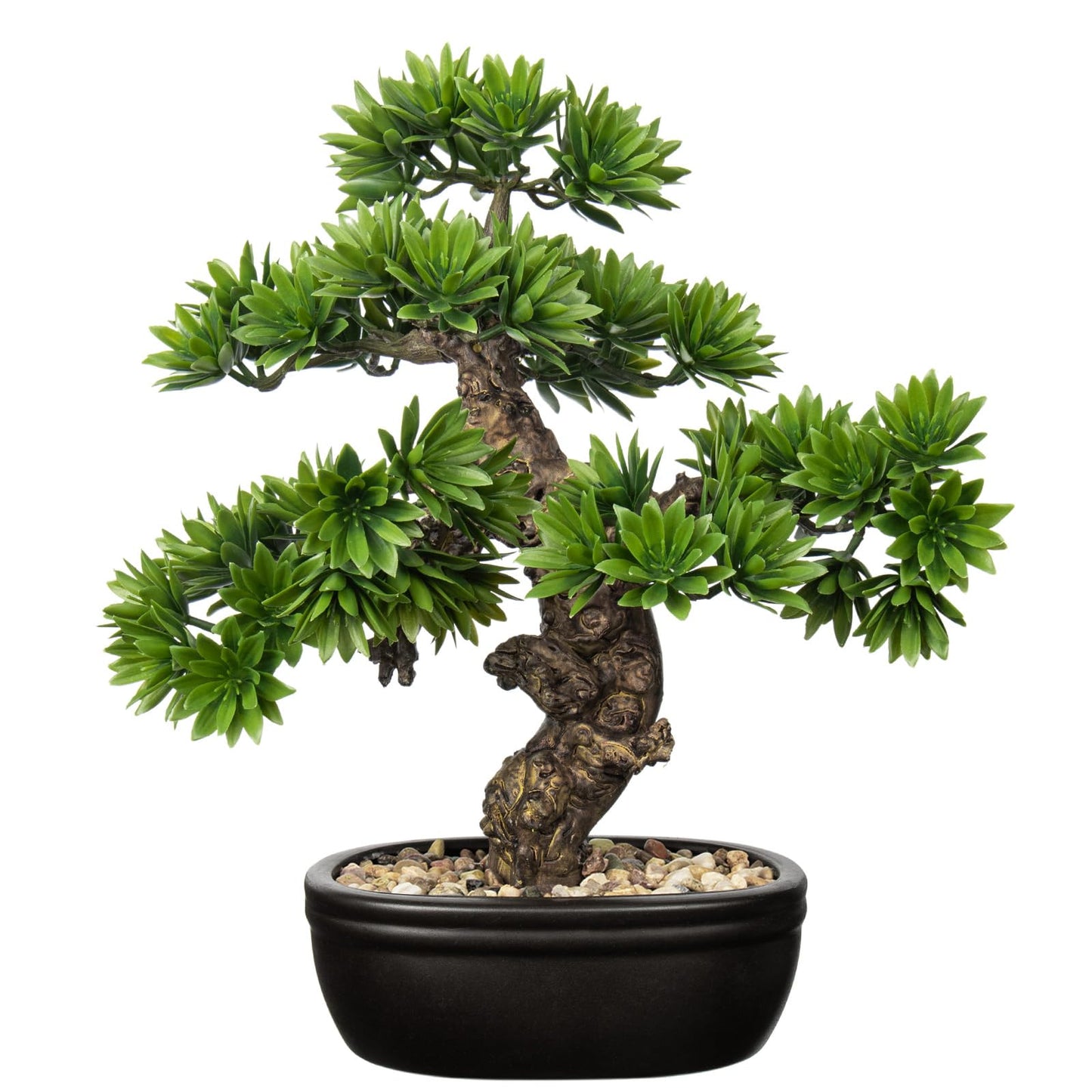Fake Bonsai Tree Small Bonsai Plant 15.7” Tall Artificial Bonsai Trees with Black Pot Decorated with Pebbles Desk Plant Indoor Bonsai for Home Office Decor