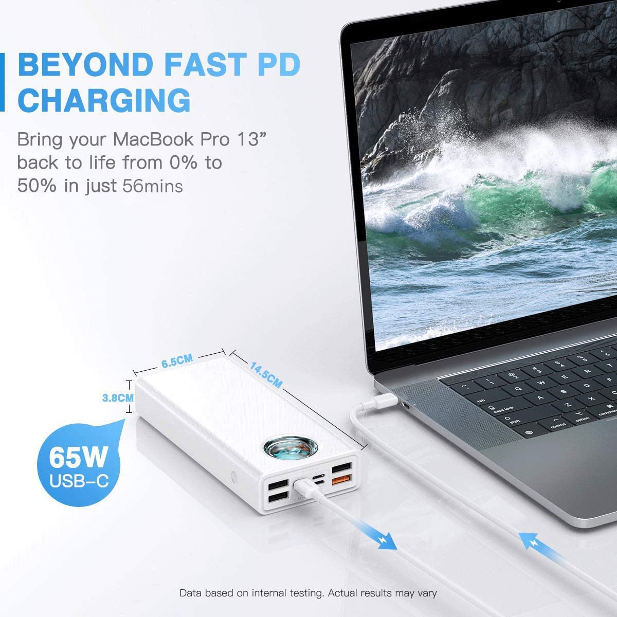 Baseus 30000mAh 65W Portable Charger, Laptop Power Bank with Digital Display, 7-Ports for MacBook Pro/Air, iPhone 16/15/14, iPad, Samsung Galaxy, Steam Deck, ASUS ROG Ally - PD3.0/QC4.0 (Black)