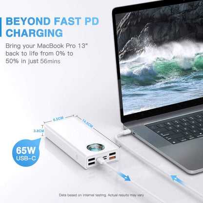 Baseus 30000mAh 65W Portable Charger, Laptop Power Bank with Digital Display, 7-Ports for MacBook Pro/Air, iPhone 16/15/14, iPad, Samsung Galaxy, Steam Deck, ASUS ROG Ally - PD3.0/QC4.0 (Black)