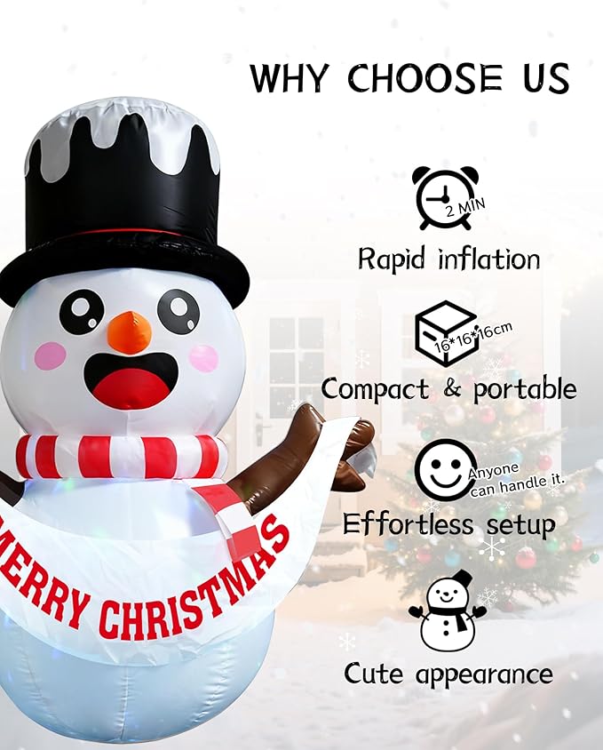 Christmas Inflatable Snowman, 5FT Window Decor Outdoor Indoor Blow Up, Build-in LED Xmas Yard Decor for Inflatable Outdoor Decoration(Christmas Inflatable Snowman)