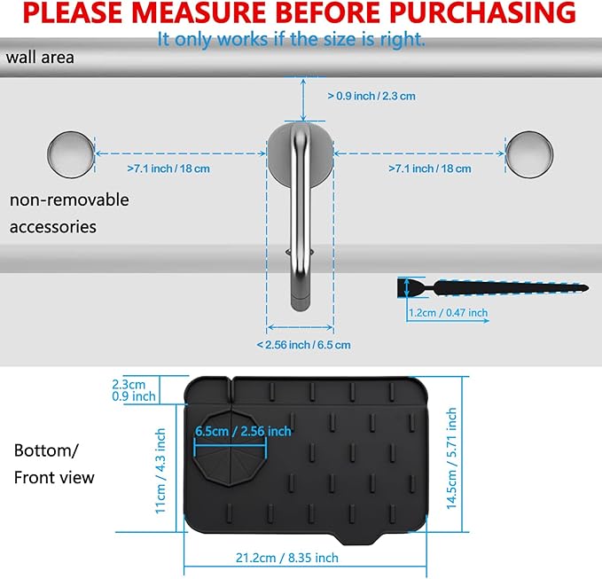 2 Pieces Black Faucet Guard & Draining Mat 8.3" Mini Splash Guard Faucet Handle
