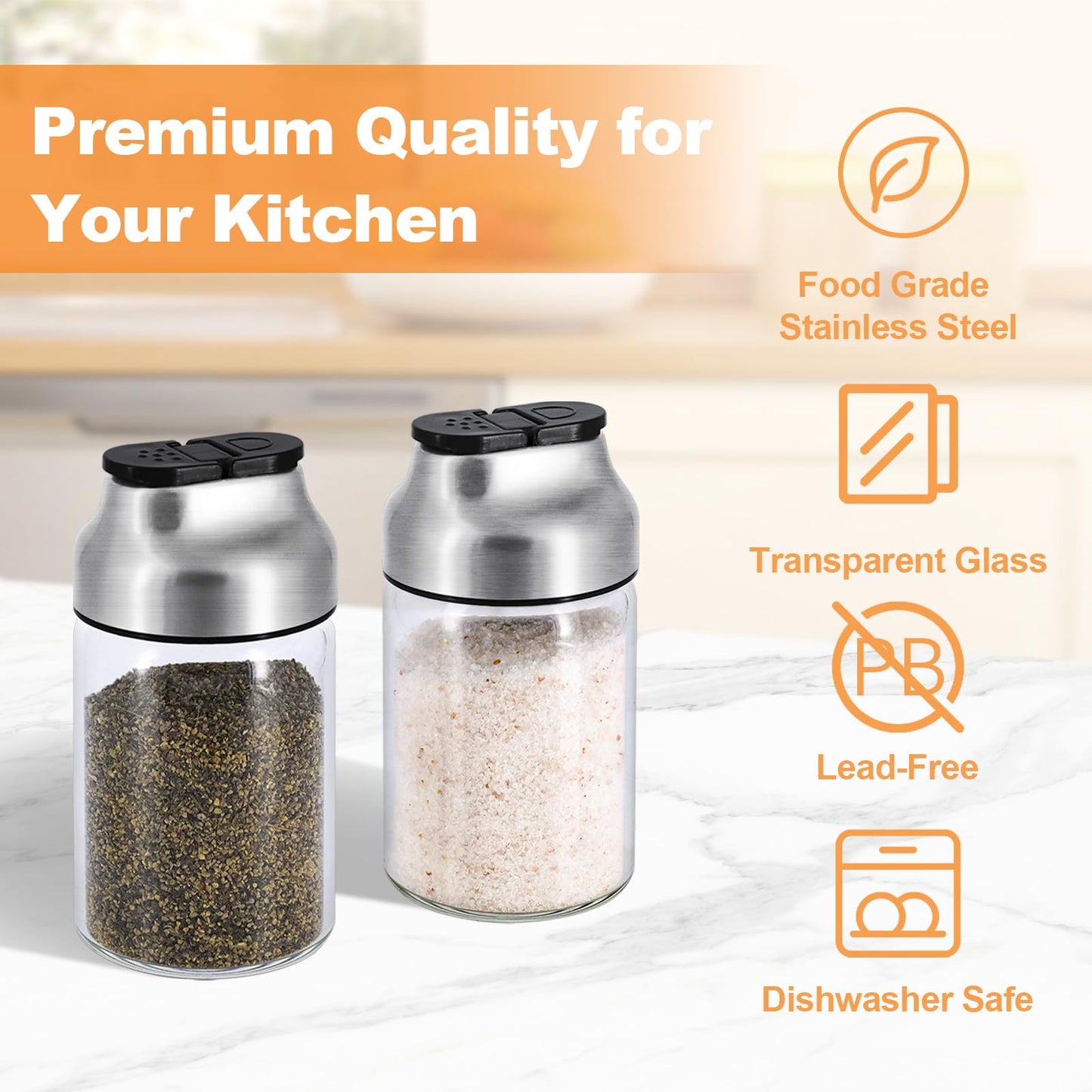 Aelga Glass Sugar Dispenser with Pour Spout + Salt and Pepper Shakers Set