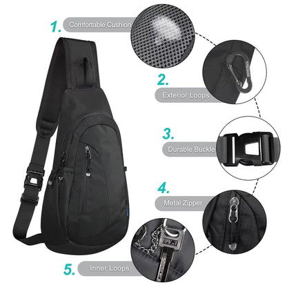 TITECOUGO Small Sling Bag Lightweight Crossbody Bag for Women Rucksack for Men Running Backpack Travel Chest Pack Shoulder Daypack for Hiking Outdoor Gym Work Sports Black/Black