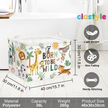 Clastyle 36L Boho Tropical Animal Tree Elephant Kid Storage Basket Rectangle Giraffe Lion Tiger Clothes Toy Nursery Bin Book Shelf Basket