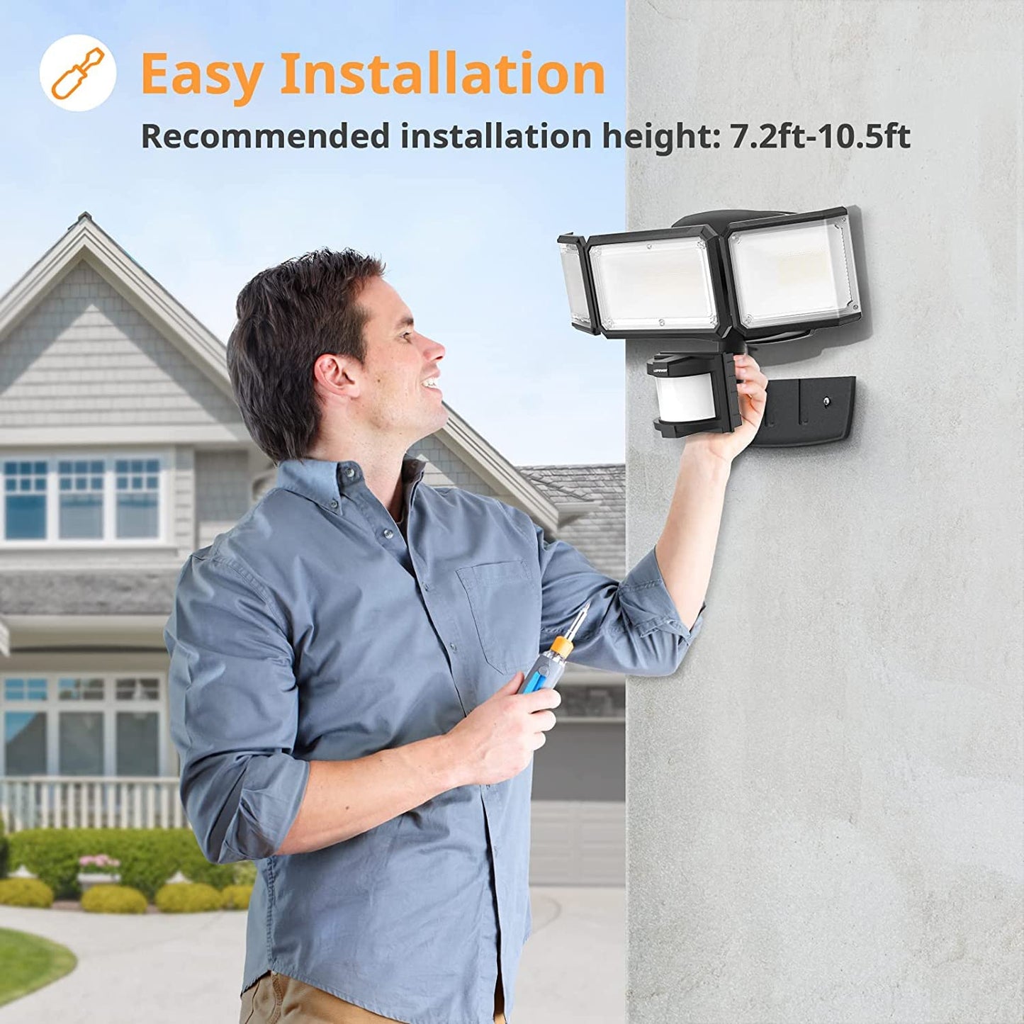 LEPOWER Battery Powered LED Flood Light Outdoor,1500LM Motion Sensor Security Lights,5000K, IP65 Waterproof,Wireless Flood Light Battery Operated,3 Head Motion Detector Lights for Garage,Yard,Porch