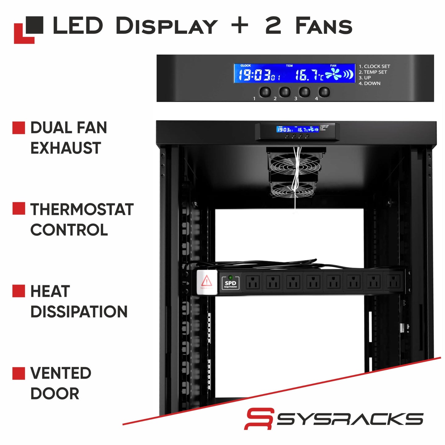 19" Server Rack Cabinet 22U – 35" Deep Network Cabinet Enclosure with Glass Door, Locking Panels, Cooling Fans, PDU & Shelf, IT Rack for Servers, Switches, AV Equipment