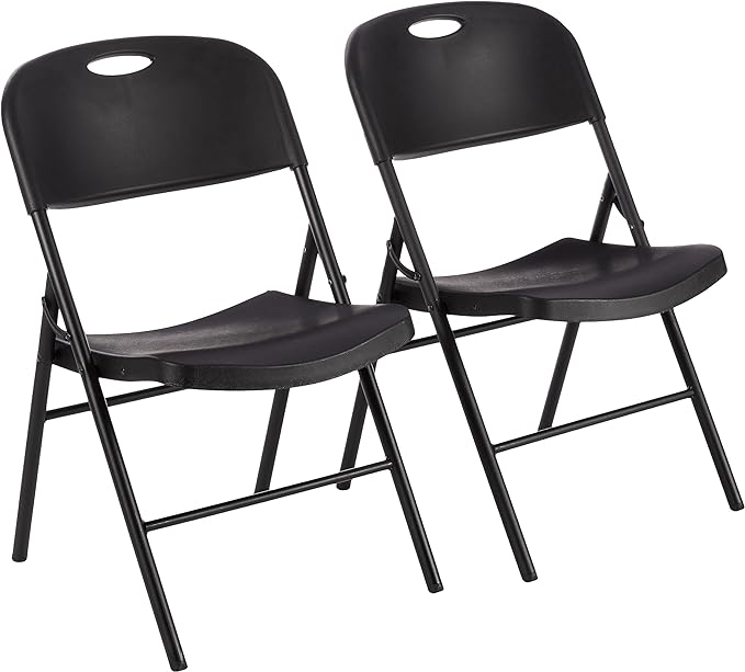 Amazon Basics Portable Folding Plastic Chair, Events Seating, Easy to Store, 350-Pound Capacity, Black, 2-Pack