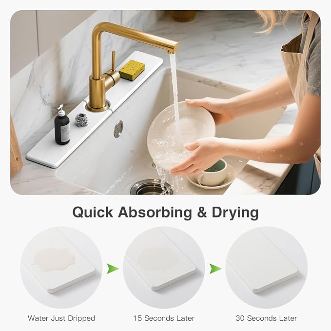 23.6" x 4" Stone Faucet Mat for Kitchen Sink, Quick Drying Diatomite Sink Tray