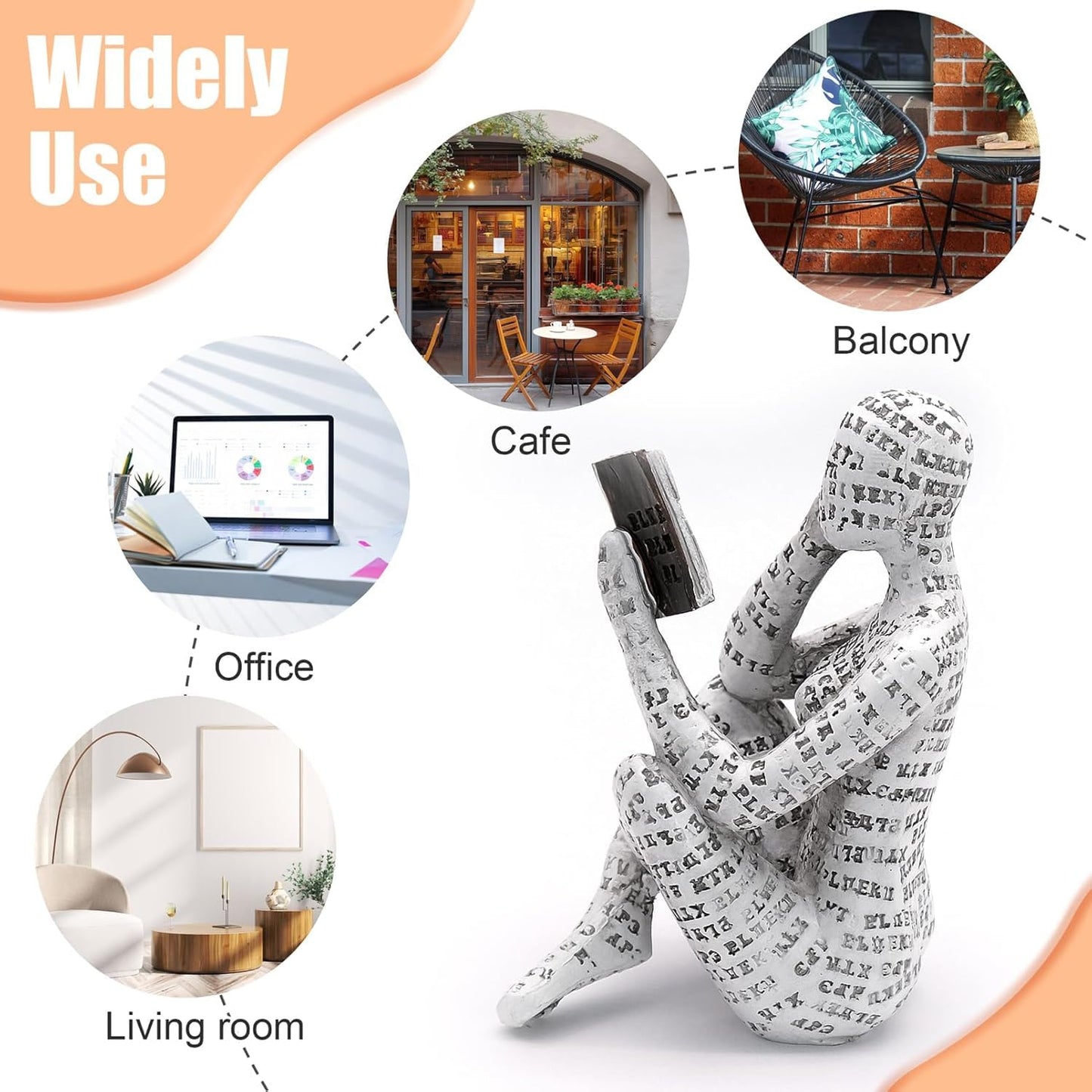 inheming Reading Figurine Bookshelf Decor, Creative Abstract Thinker Statue, Home Office Modern Shelf Desk Book Decoration