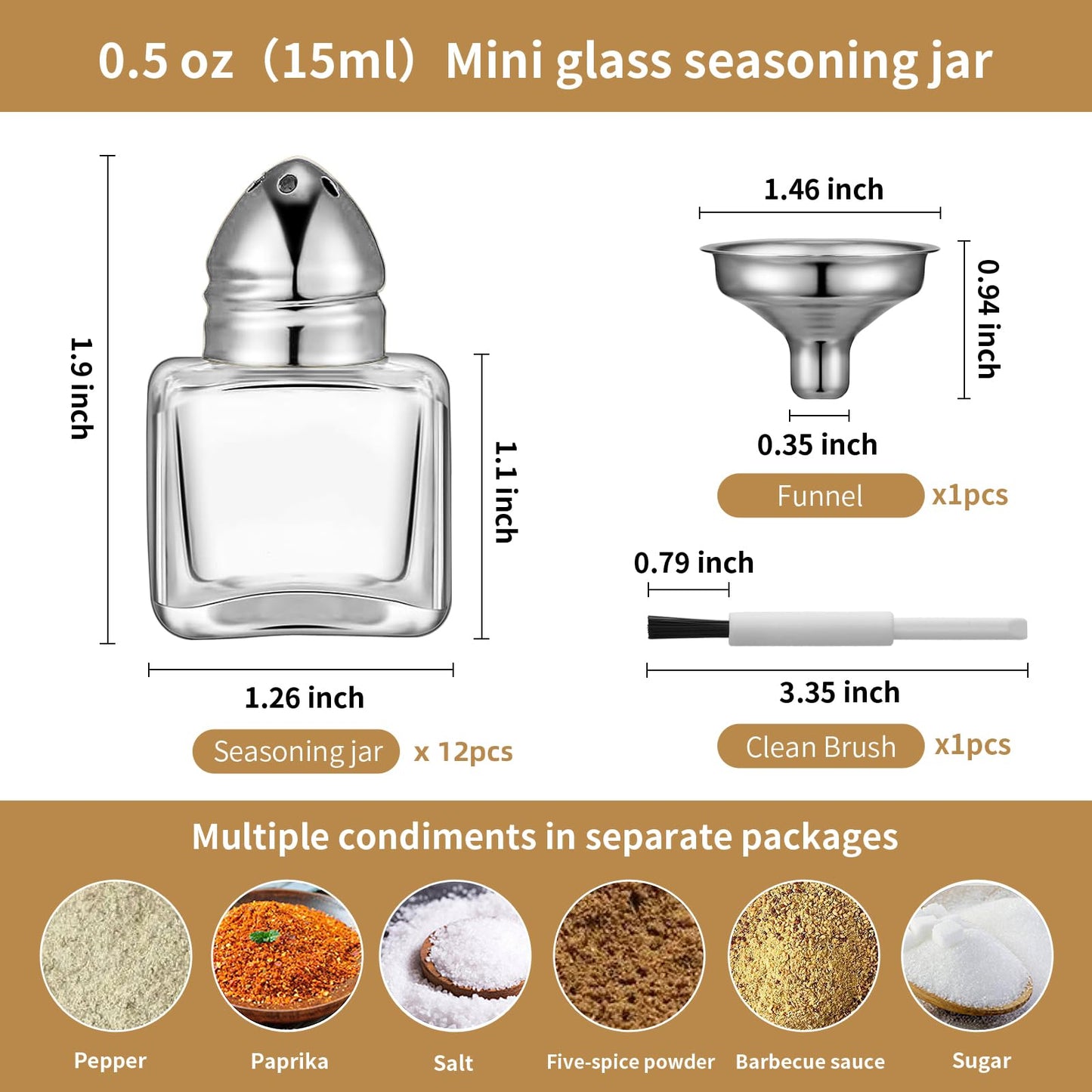 Pack of 12 0.5 oz Cube Shape Small Salt and Pepper Shakers with Tone Tops Clear Mini Glass Seasoning Jars Spice Salt Shakers with Funnel for Restaurant Home Kitchen (Silver Lids)