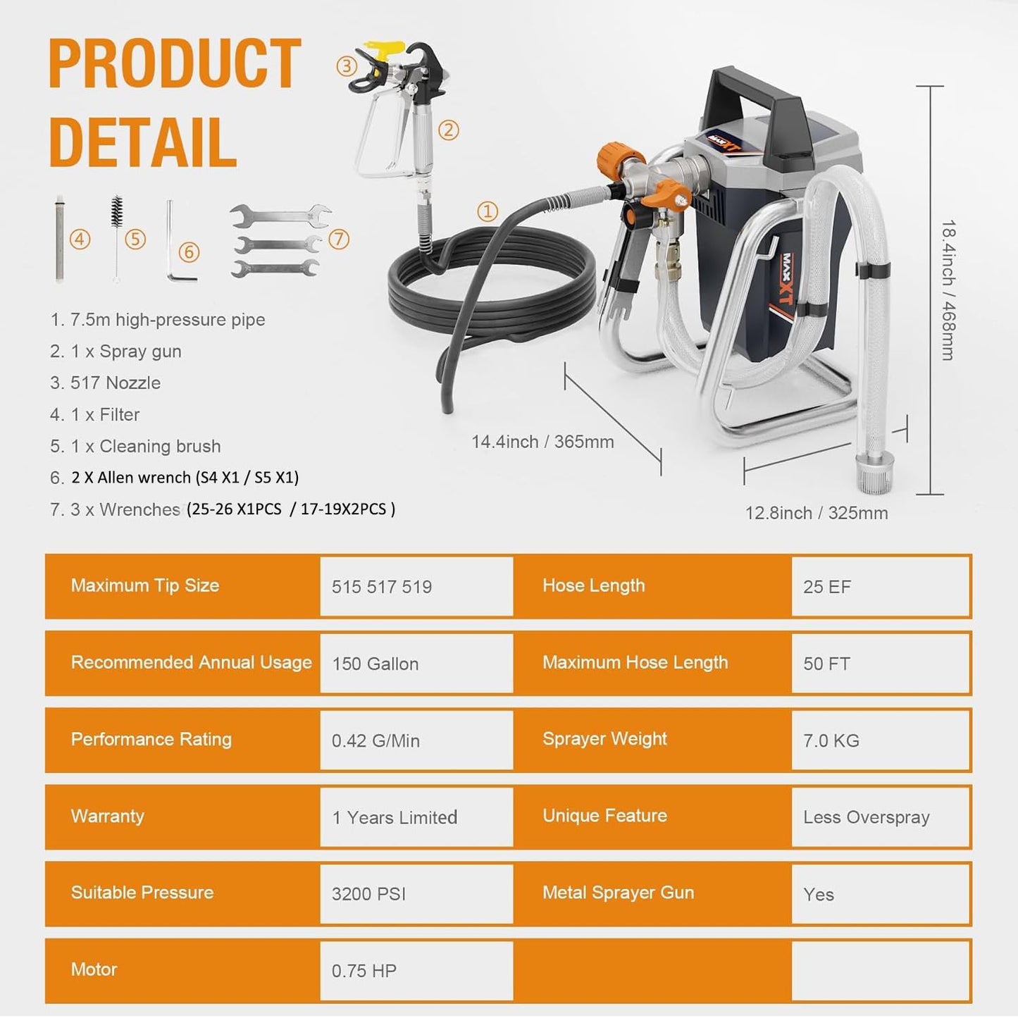MAXXT Airless Paint Sprayers，1300W High Pressure Airless Stand Sprayer with 3000PSI, 14.7LBS Light Weight for DIY Painting Projects Home Interior & House Exterior