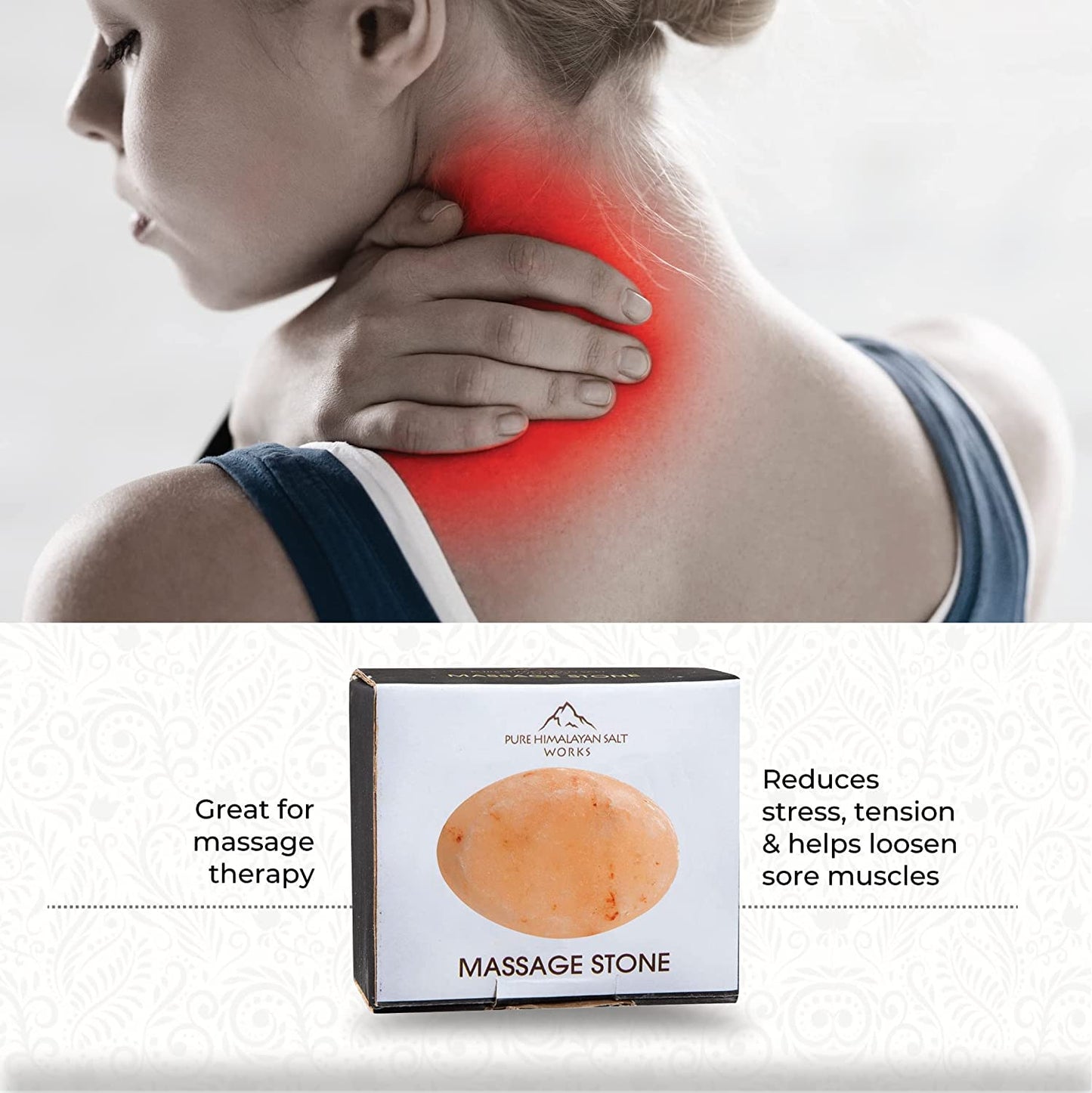Pure Himalayan Salt Works Flat Oval Massage Stone, Pink Crystal Hand-Carved Stone for Massage Therapy, Deodorant and Salt and Sugar Scrubs, 2.5” W x 3.5” L x 1” D
