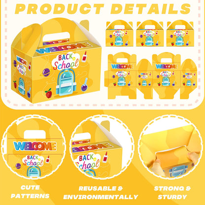 Dunzoom 24 Pcs Back to School Party Favor Boxes First Day of School Gift Goodie Candy Cookie Treat Boxes with Handles for Classroom New Semester Favors Party Supplies