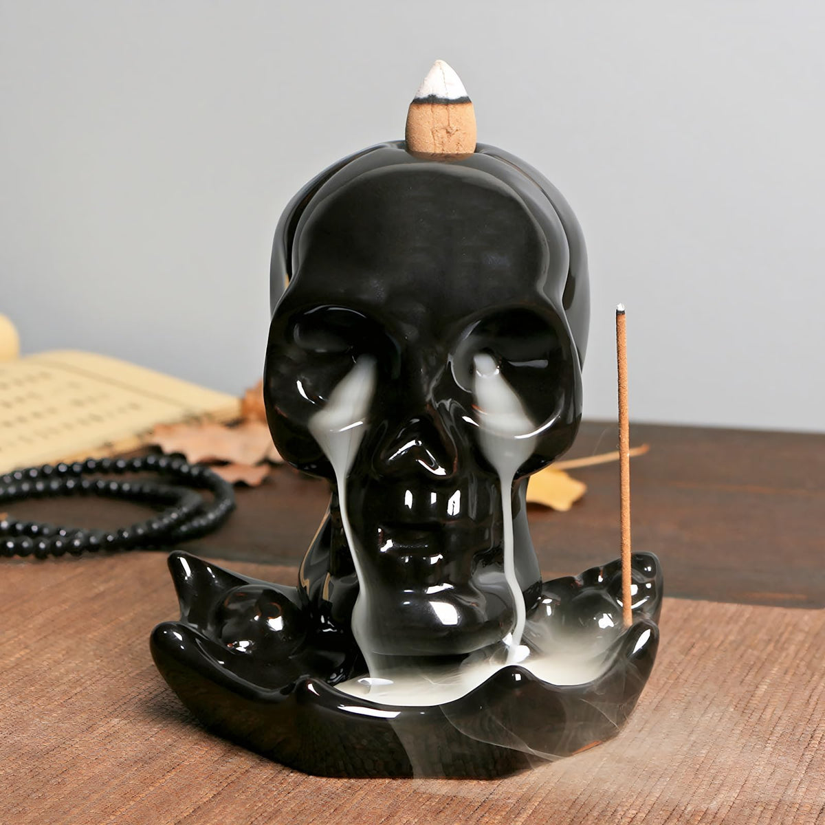 NVKIC Backflow Ceramic Incense Burner for Incense Cones Creative Skull Shape Incense Stick Holder,Mediation Gift,Home Decor Blue Skull