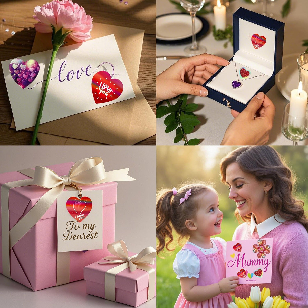 Glitter & Holographic Red Heart Shaped Stickers with “I Love You “Stickers 600PCS 1" 18 Designs for Valentine's Day, Mother's Day Gifts, Wedding Decor, Envelopes,Invitations & Scrapbook