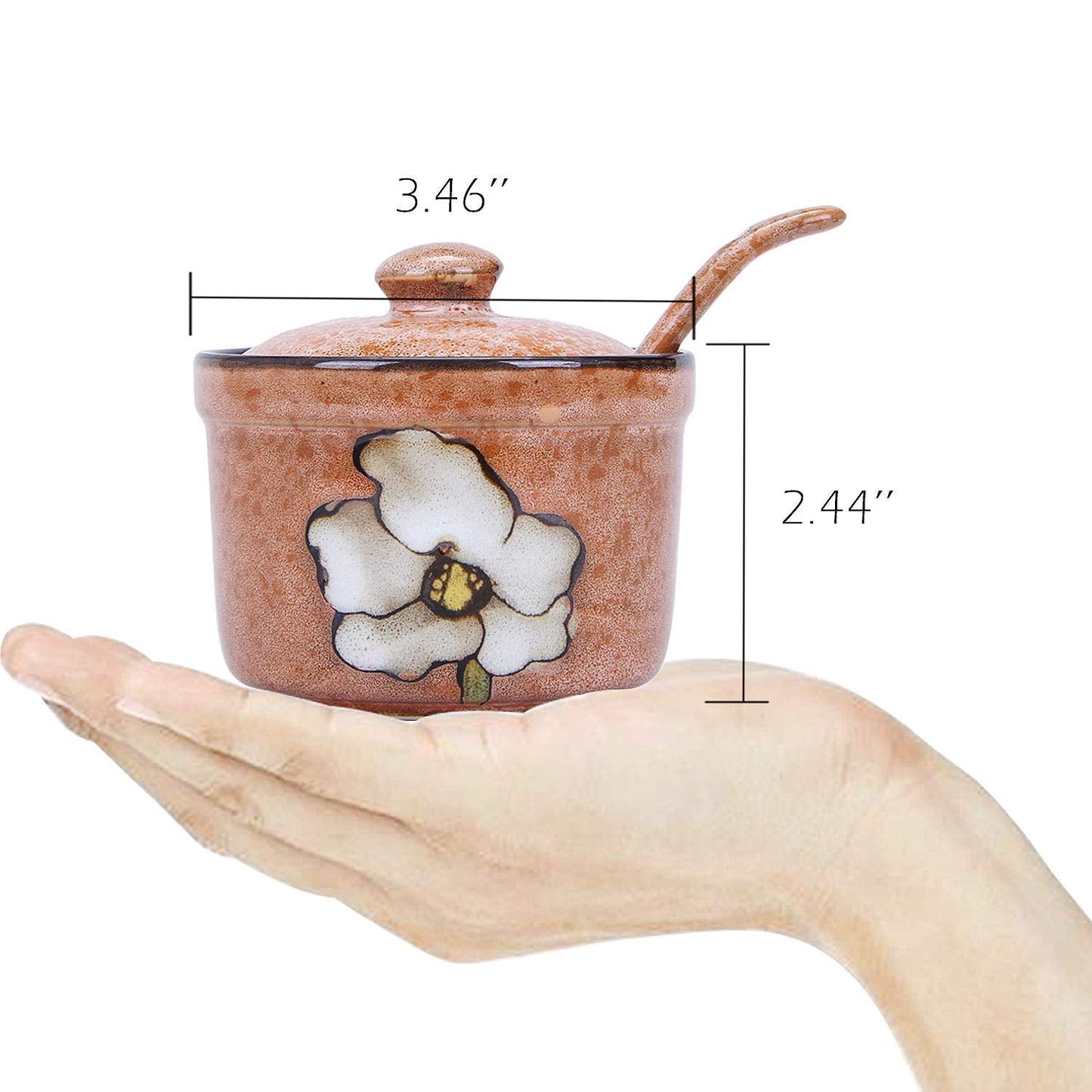 VanEnjoy Traditional China Retro Hand Painted Flower Ceramic Round Sugar Spice Containers Porcelain Jar with Spoon Round Condiment