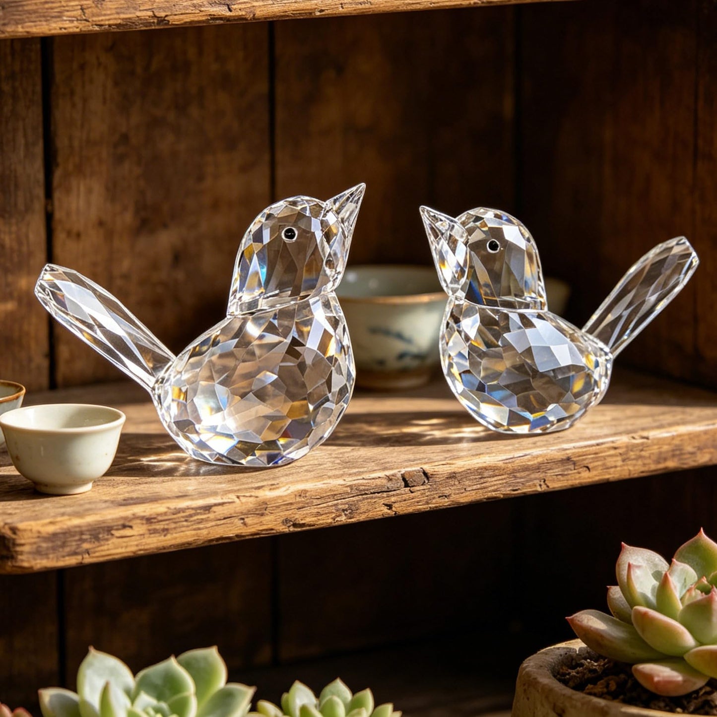 YWHL 2Pcs Clear Crystal Bird Figurines, Handmade Glass Birds Gifts for Women Men, Art Animals Decorative Ornament Collectible Figurine (Clear)