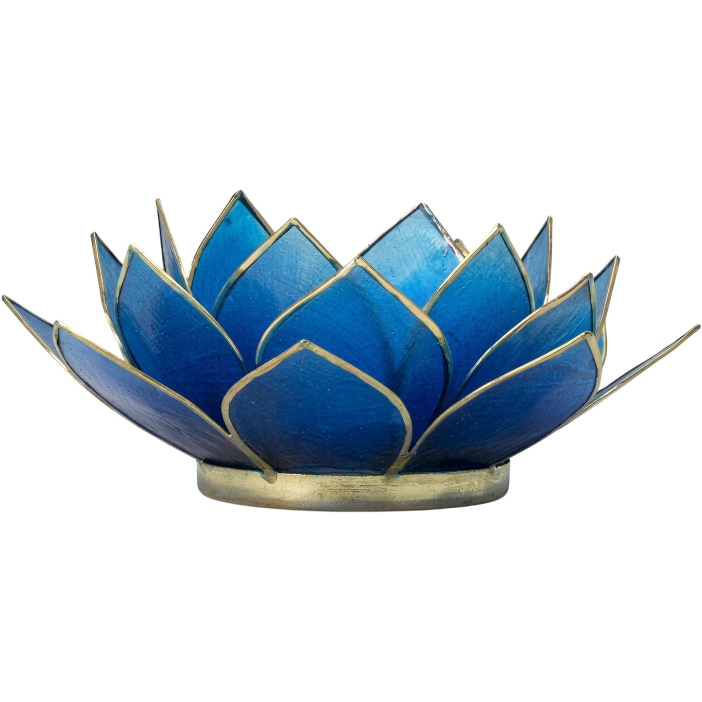 OM Gallery Gemstone Lotus Tealight Holder - Handcrafted Capiz Shell Design for Soft Glow, Elegant Home & Table Decor, Wedding Centerpieces, Votive Candle Styling, and Thoughtful Gifting - Sapphire