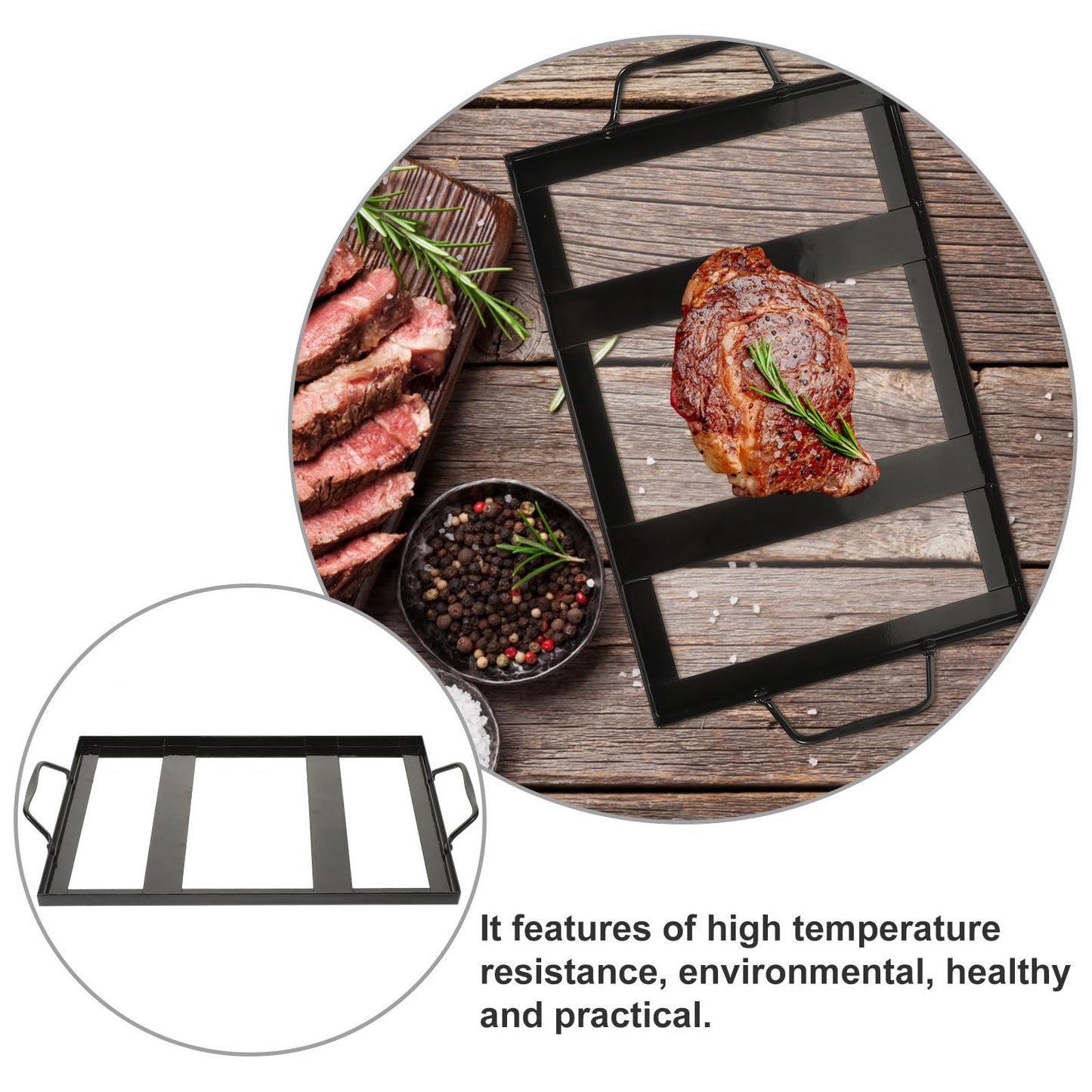 YARNOW Himalayan Salt Cooking Block Tray Holder Metal Steel Himalayan Rock Salt Block Cooking Plate Tray for Cooking Grilling Cutting Serving 8"x12" Grilling Tool Essential