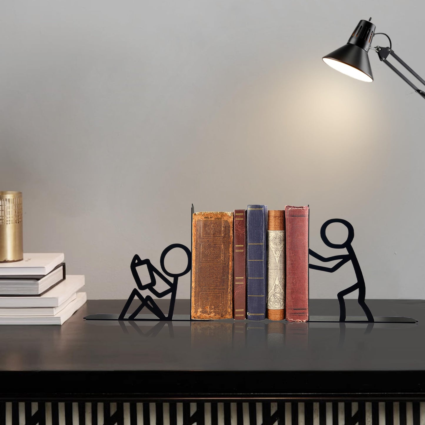 Bookends Decorative Metal Unique Office Desk Bookends Cute Book Ends Reading Decor Bookshelf Decor for Office School Library Bedroom, Book Lovers Gift