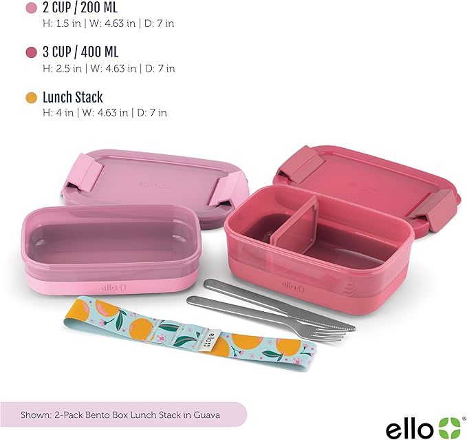 Ello 2-Pack Lunch Stack Plastic Food Storage Container Bento Box