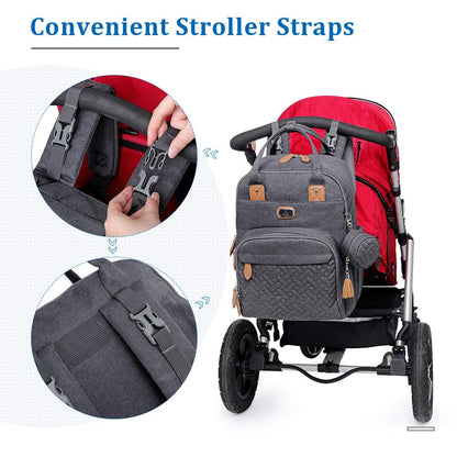 Dikaslon Baby Changing Bag Backpack, Large Baby Bag for Mum and Dad with 19 Pockets, Spacious Nappy Changing Bags with Mat, Pacifier Holder, Stroller Straps, Durable Polysteer (Dark Grey)