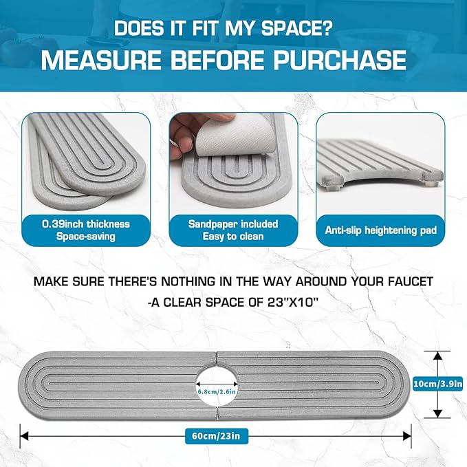 Diatomite Stone Faucet Mat For Kitchen Sink-Absorbent Fast Drying Stone Sink