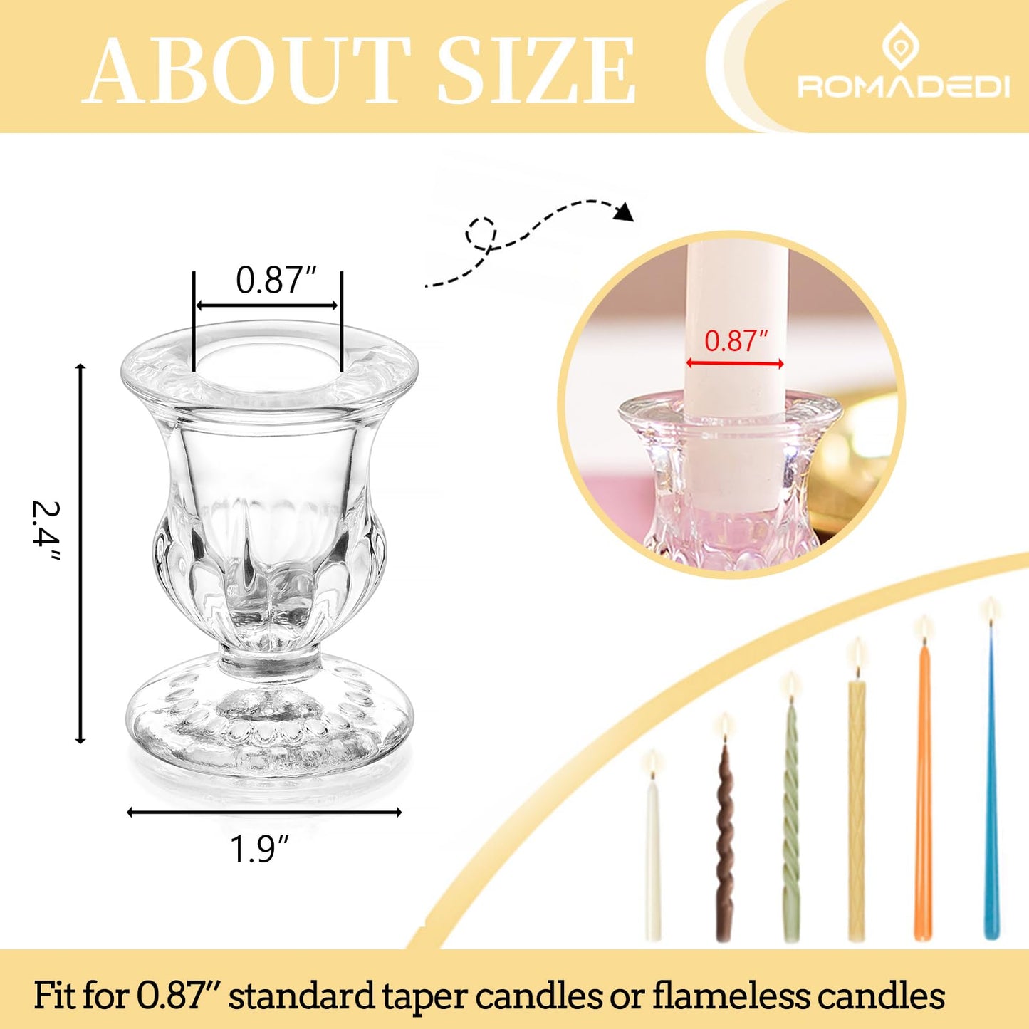 20 Pcs Glass Taper Candle Holders - Romadedi Clear Small Candlestick Holder Bulk, Thicker Glass Candle Sticks Set for Wedding Christmas Party Dining Table Table Centerpiece Decor