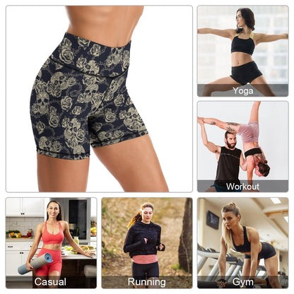 Skull Yoga Shorts High Waisted Biker Shorts for Womens Athletic Running Workout XL