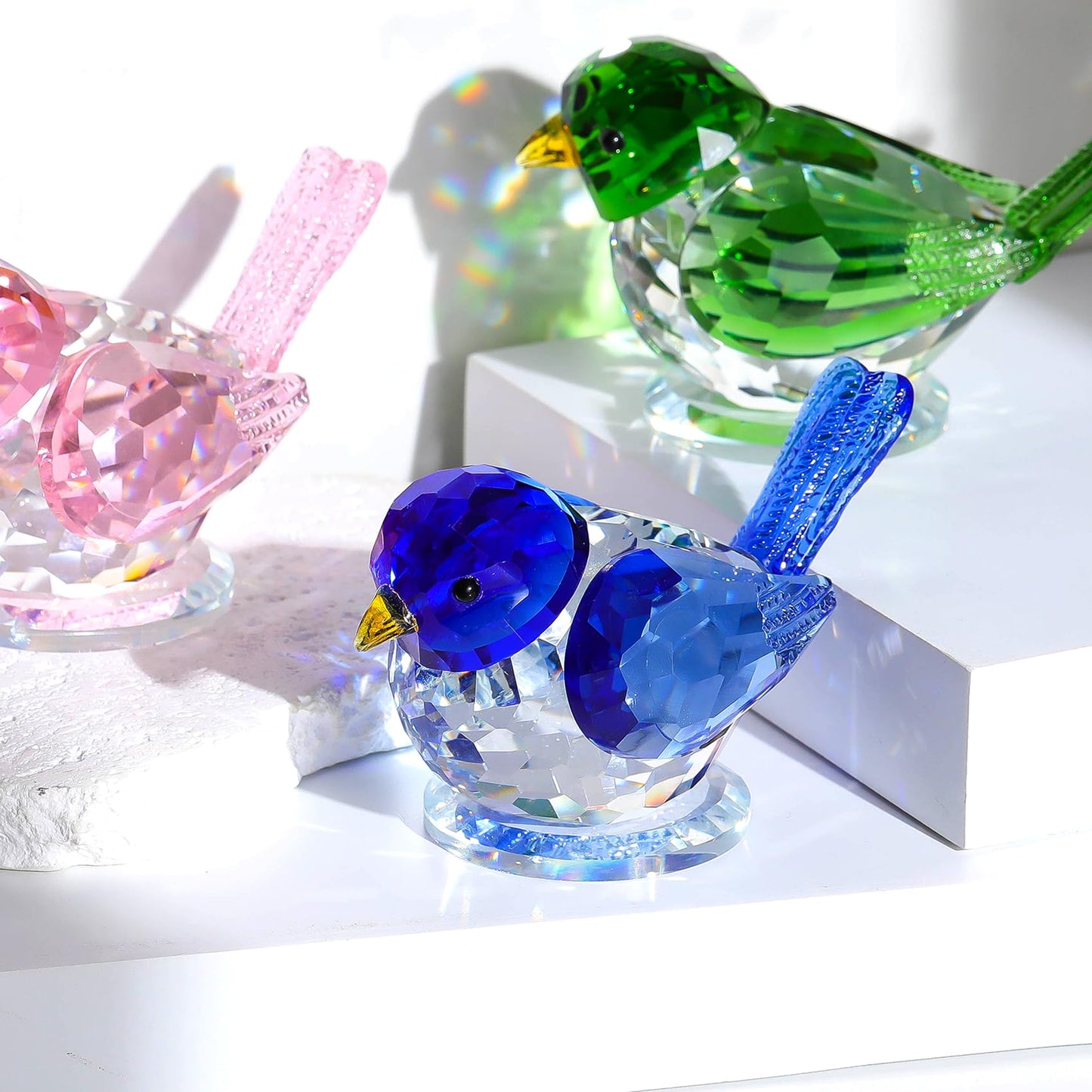 Ornalrist Crystal Blue Clear Birds Figurines Collectible Figurines Birthday Gifts for Him Husband Table Centerpiece Home Decoration Paperweight for Animal Lovers