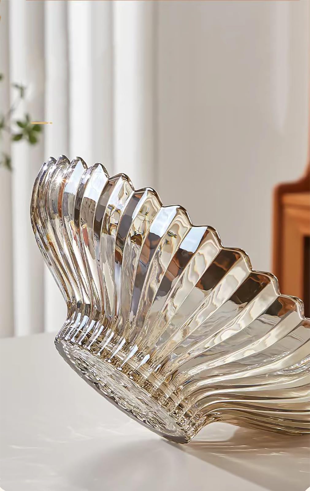Rxcvkmw Glass Fruit Bowl or Decorative Bowl, used for Kitchen counter or living room center table decoration, 12.5 inch Fruit Bowl or Center Bowl (Amber)