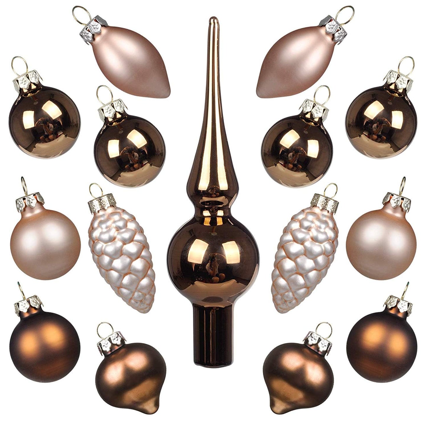 KI Store Bronze Champagne Miniature Ornaments and Toppers Set of 15 Christmas Mini Glass Tree Decorations for Desktop Tabletop Wedding Centerpiece