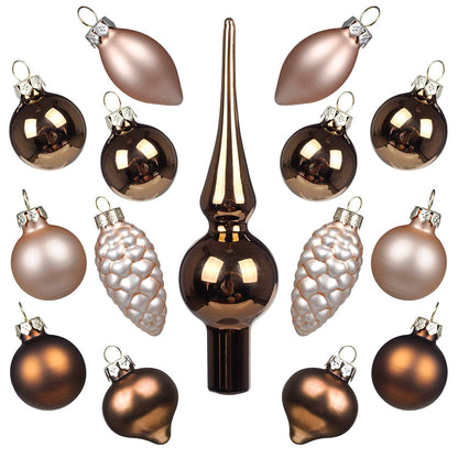 KI Store Bronze Champagne Miniature Ornaments and Toppers Set of 15 Christmas Mini Glass Tree Decorations for Desktop Tabletop Wedding Centerpiece